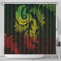 New Zealand Sea Animals with Maori Tribal Tattoo Shower Curtain Shark Manta Ray with Silver Fern Reggae