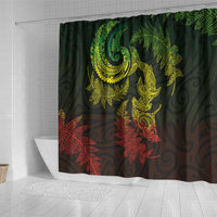 New Zealand Sea Animals with Maori Tribal Tattoo Shower Curtain Shark Manta Ray with Silver Fern Reggae