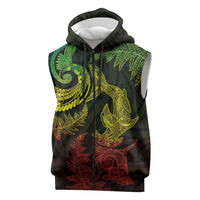 New Zealand Sea Animals with Maori Tribal Tattoo Sleeveless Zip Hoodie Shark Manta Ray with Silver Fern Reggae