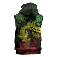 New Zealand Sea Animals with Maori Tribal Tattoo Sleeveless Zip Hoodie Shark Manta Ray with Silver Fern Reggae