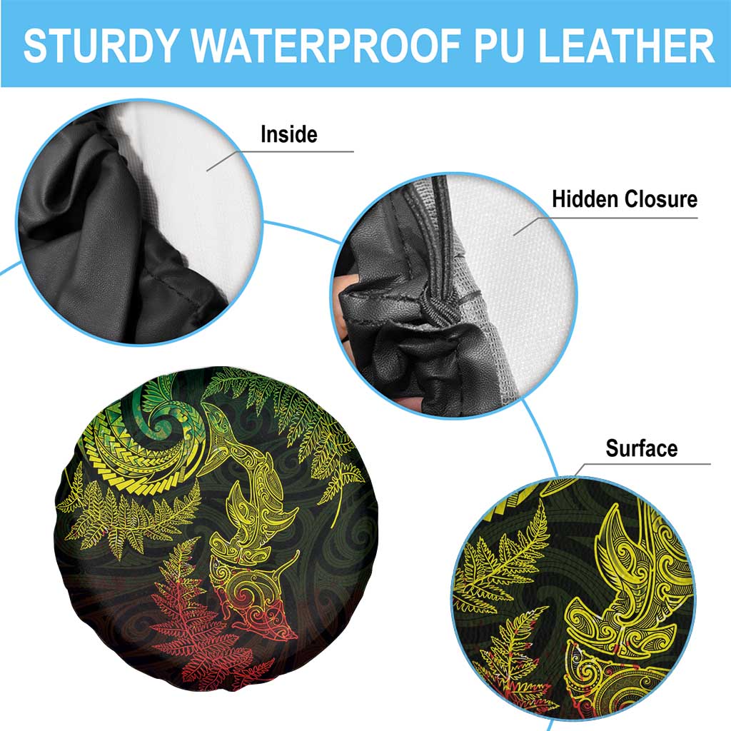 New Zealand Sea Animals with Maori Tribal Tattoo Spare Tire Cover Shark Manta Ray with Silver Fern Reggae