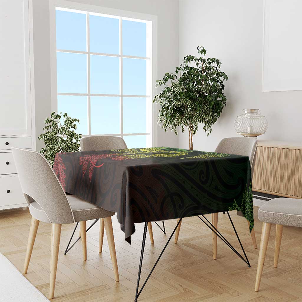 New Zealand Sea Animals with Maori Tribal Tattoo Tablecloth Shark Manta Ray with Silver Fern Reggae