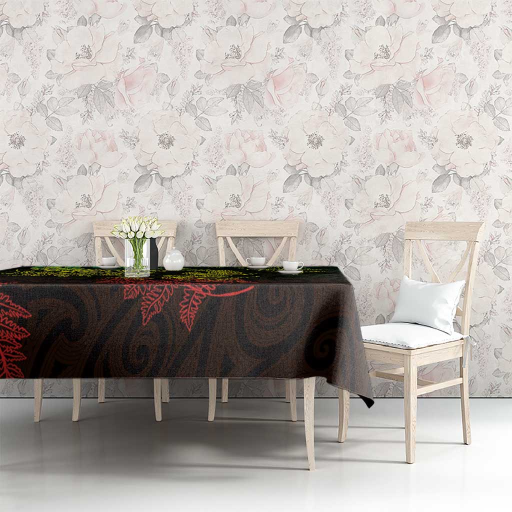 New Zealand Sea Animals with Maori Tribal Tattoo Tablecloth Shark Manta Ray with Silver Fern Reggae