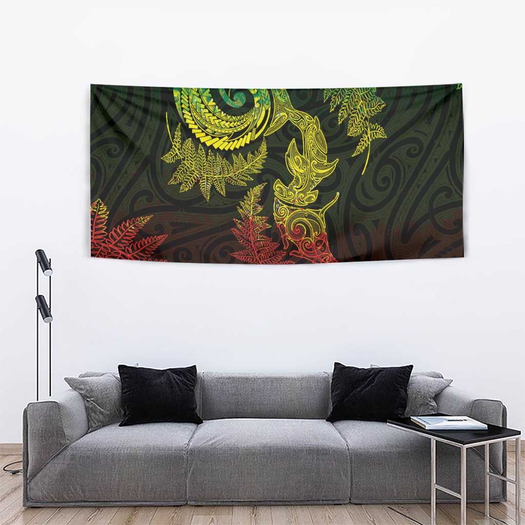 New Zealand Sea Animals with Maori Tribal Tattoo Tapestry Shark Manta Ray with Silver Fern Reggae