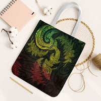 New Zealand Sea Animals with Maori Tribal Tattoo Tote Bag Shark Manta Ray with Silver Fern Reggae