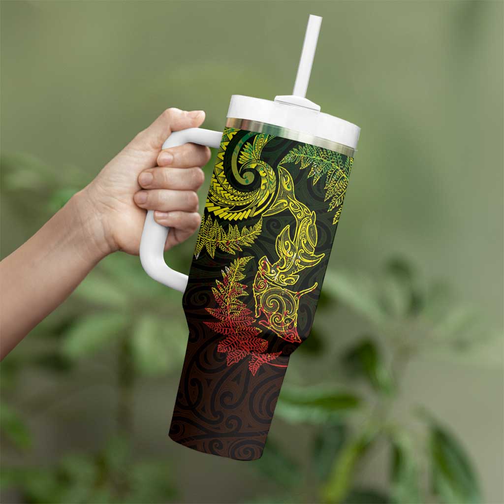 New Zealand Sea Animals with Maori Tribal Tattoo Tumbler With Handle Shark Manta Ray with Silver Fern Reggae
