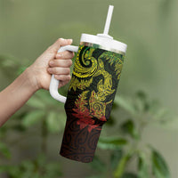 New Zealand Sea Animals with Maori Tribal Tattoo Tumbler With Handle Shark Manta Ray with Silver Fern Reggae