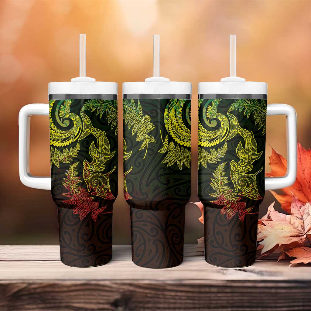 New Zealand Sea Animals with Maori Tribal Tattoo Tumbler With Handle Shark Manta Ray with Silver Fern Reggae