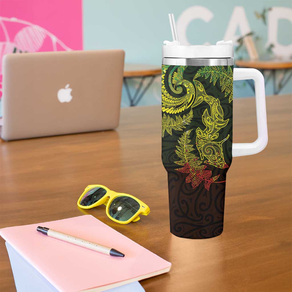 New Zealand Sea Animals with Maori Tribal Tattoo Tumbler With Handle Shark Manta Ray with Silver Fern Reggae