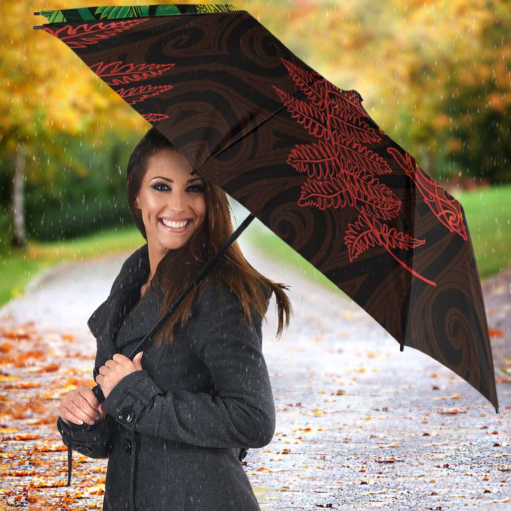 New Zealand Sea Animals with Maori Tribal Tattoo Umbrella Shark Manta Ray with Silver Fern Reggae
