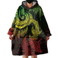 New Zealand Sea Animals with Maori Tribal Tattoo Wearable Blanket Hoodie Shark Manta Ray with Silver Fern Reggae