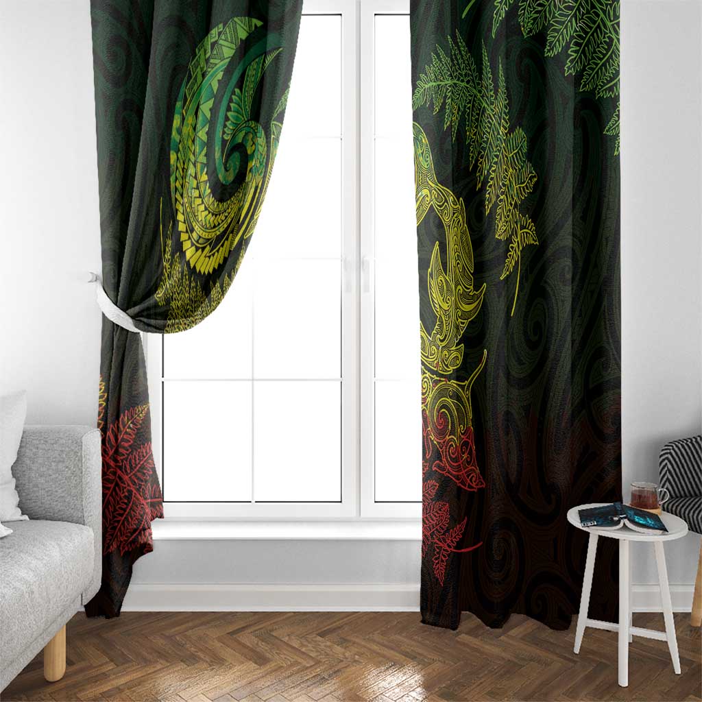 New Zealand Sea Animals with Maori Tribal Tattoo Window Curtain Shark Manta Ray with Silver Fern Reggae