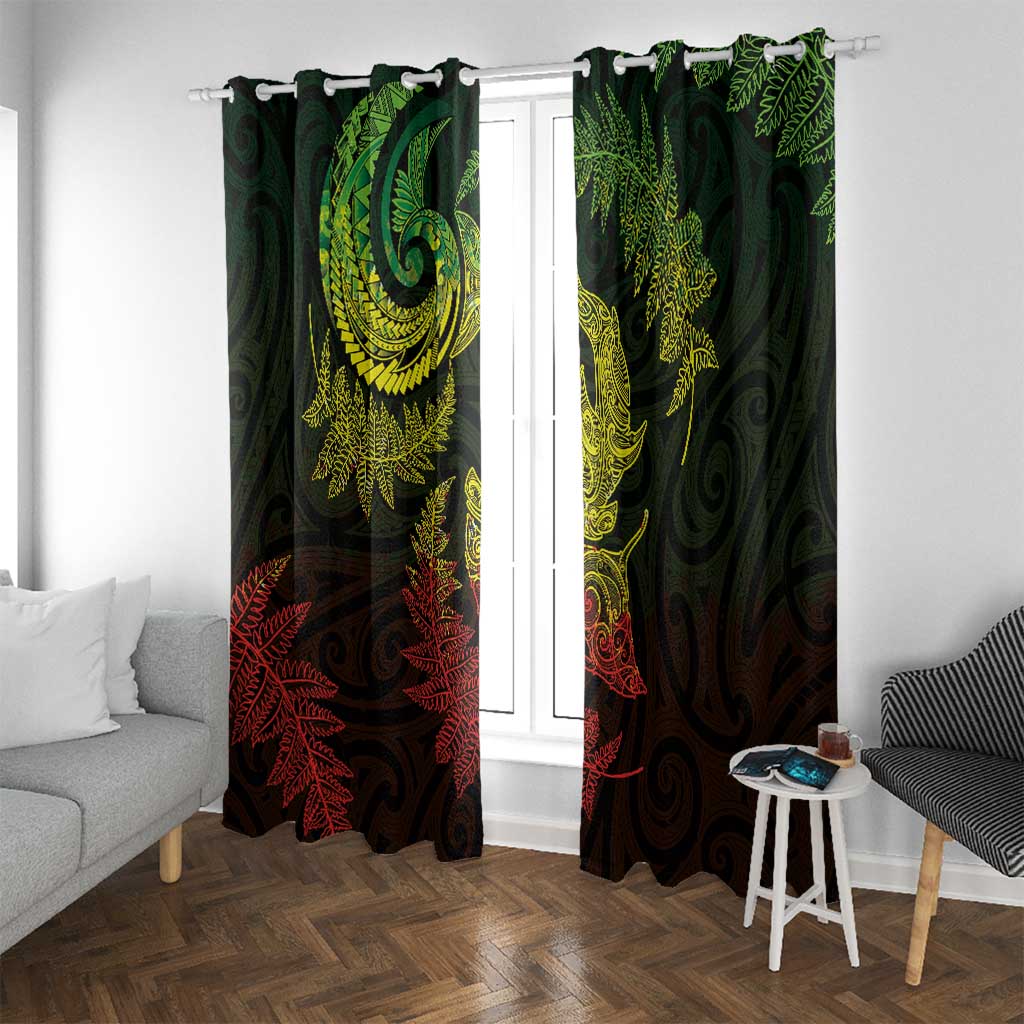 New Zealand Sea Animals with Maori Tribal Tattoo Window Curtain Shark Manta Ray with Silver Fern Reggae