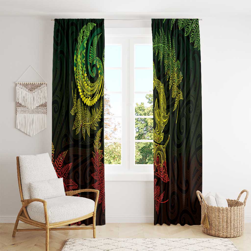 New Zealand Sea Animals with Maori Tribal Tattoo Window Curtain Shark Manta Ray with Silver Fern Reggae