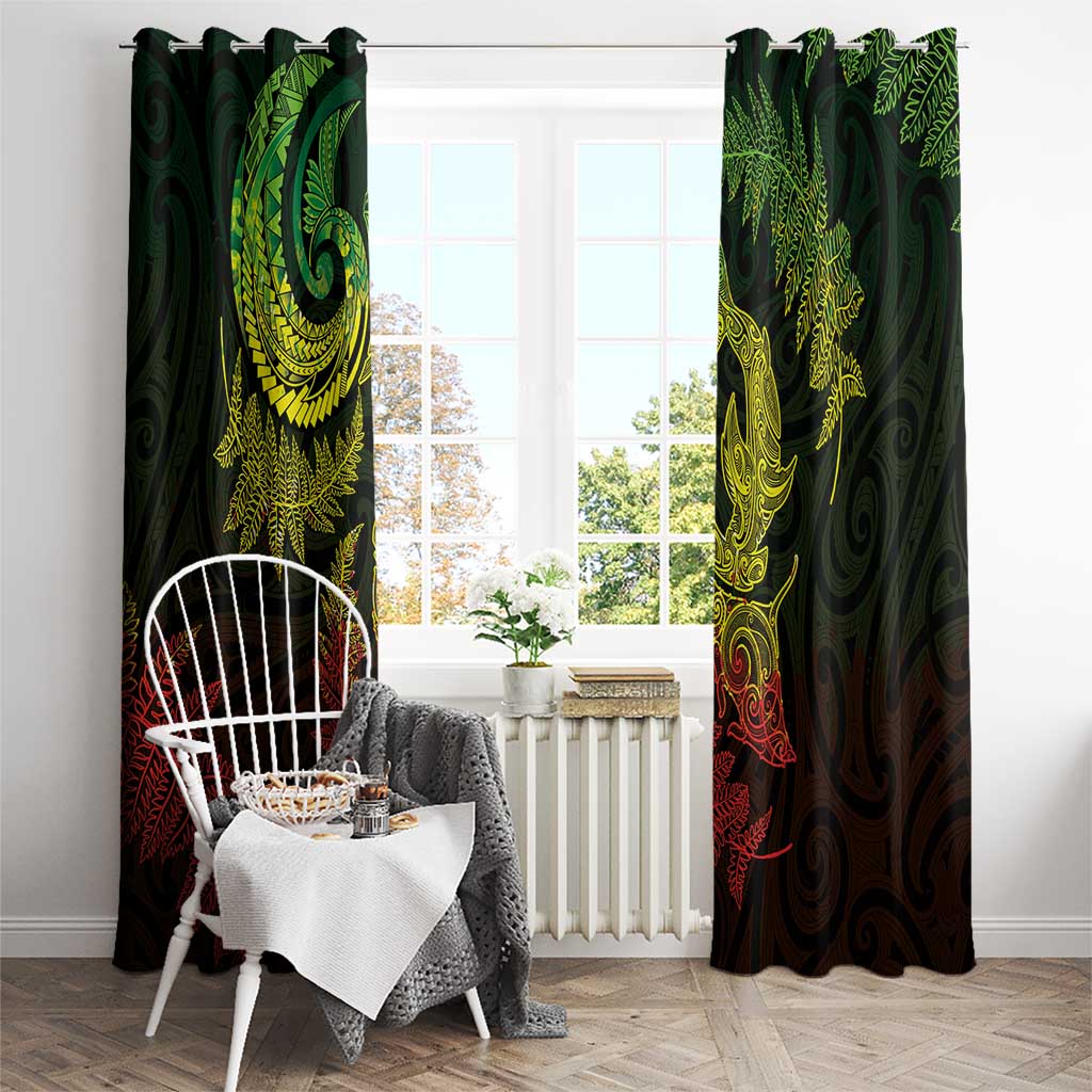 New Zealand Sea Animals with Maori Tribal Tattoo Window Curtain Shark Manta Ray with Silver Fern Reggae
