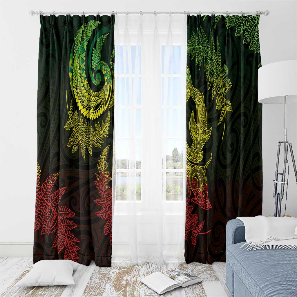 New Zealand Sea Animals with Maori Tribal Tattoo Window Curtain Shark Manta Ray with Silver Fern Reggae