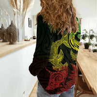 New Zealand Sea Animals with Maori Tribal Tattoo Women Casual Shirt Shark Manta Ray with Silver Fern Reggae LT03 - Polynesian Pride
