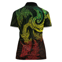 New Zealand Sea Animals with Maori Tribal Tattoo Women Polo Shirt Shark Manta Ray with Silver Fern Reggae