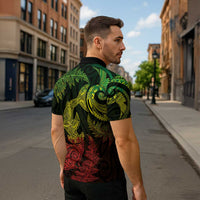 New Zealand Sea Animals with Maori Tribal Tattoo Zipper Polo Shirt Shark Manta Ray with Silver Fern Reggae