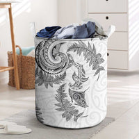 New Zealand Sea Animals with Maori Tribal Tattoo Laundry Basket Shark Manta Ray with Silver Fern White LT03 White - Polynesian Pride