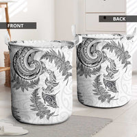 New Zealand Sea Animals with Maori Tribal Tattoo Laundry Basket Shark Manta Ray with Silver Fern White LT03 - Polynesian Pride