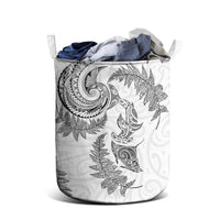 New Zealand Sea Animals with Maori Tribal Tattoo Laundry Basket Shark Manta Ray with Silver Fern White LT03 - Polynesian Pride