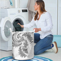 New Zealand Sea Animals with Maori Tribal Tattoo Laundry Basket Shark Manta Ray with Silver Fern White LT03 - Polynesian Pride