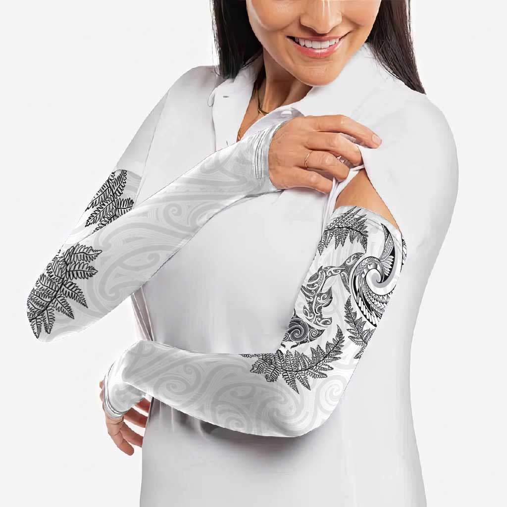 New Zealand Sea Animals with Maori Tribal Tattoo Arm Sleeves Shark Manta Ray with Silver Fern White