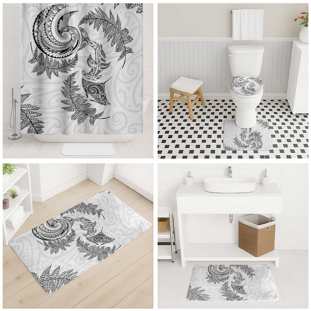 New Zealand Sea Animals with Maori Tribal Tattoo Bathroom Set Shark Manta Ray with Silver Fern White