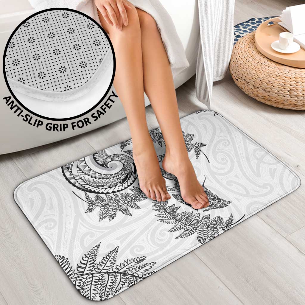 New Zealand Sea Animals with Maori Tribal Tattoo Bathroom Set Shark Manta Ray with Silver Fern White