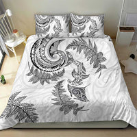 New Zealand Sea Animals with Maori Tribal Tattoo Bedding Set Shark Manta Ray with Silver Fern White