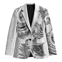 New Zealand Sea Animals with Maori Tribal Tattoo Blazer Shark Manta Ray with Silver Fern White