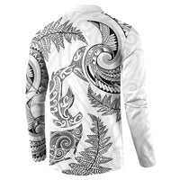 New Zealand Sea Animals with Maori Tribal Tattoo Button Sweatshirt Shark Manta Ray with Silver Fern White