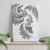 New Zealand Sea Animals with Maori Tribal Tattoo Canvas Wall Art Shark Manta Ray with Silver Fern White