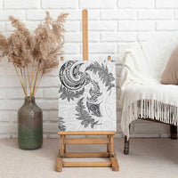 New Zealand Sea Animals with Maori Tribal Tattoo Canvas Wall Art Shark Manta Ray with Silver Fern White