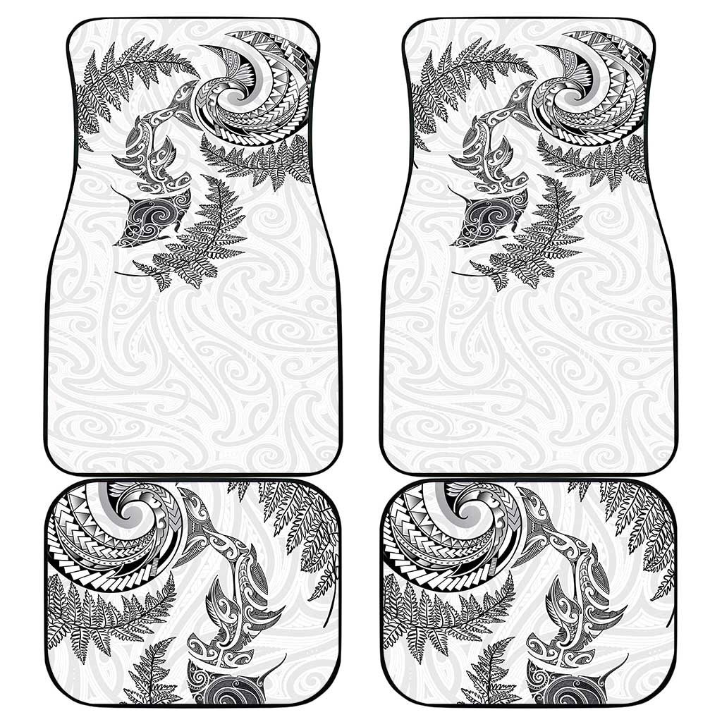 New Zealand Sea Animals with Maori Tribal Tattoo Car Mats Shark Manta Ray with Silver Fern White