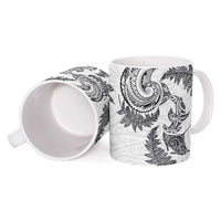 New Zealand Sea Animals with Maori Tribal Tattoo Ceramic Mug Shark Manta Ray with Silver Fern White