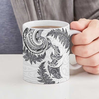 New Zealand Sea Animals with Maori Tribal Tattoo Ceramic Mug Shark Manta Ray with Silver Fern White