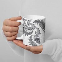 New Zealand Sea Animals with Maori Tribal Tattoo Ceramic Mug Shark Manta Ray with Silver Fern White