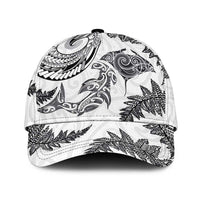 New Zealand Sea Animals with Maori Tribal Tattoo Classic Cap Shark Manta Ray with Silver Fern White LT03 Universal Fit White - Polynesian Pride