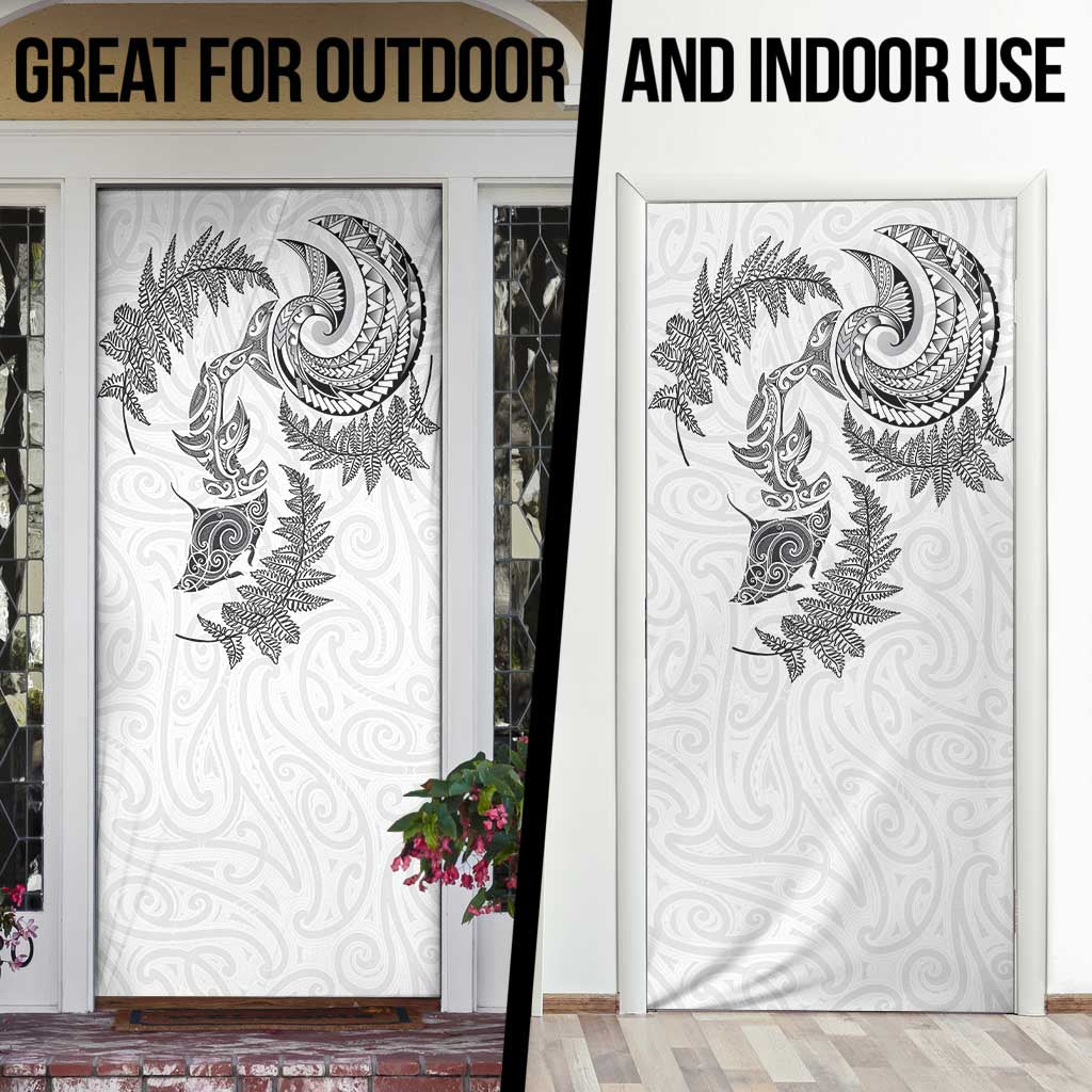 New Zealand Sea Animals with Maori Tribal Tattoo Door Cover Shark Manta Ray with Silver Fern White LT03 - Polynesian Pride