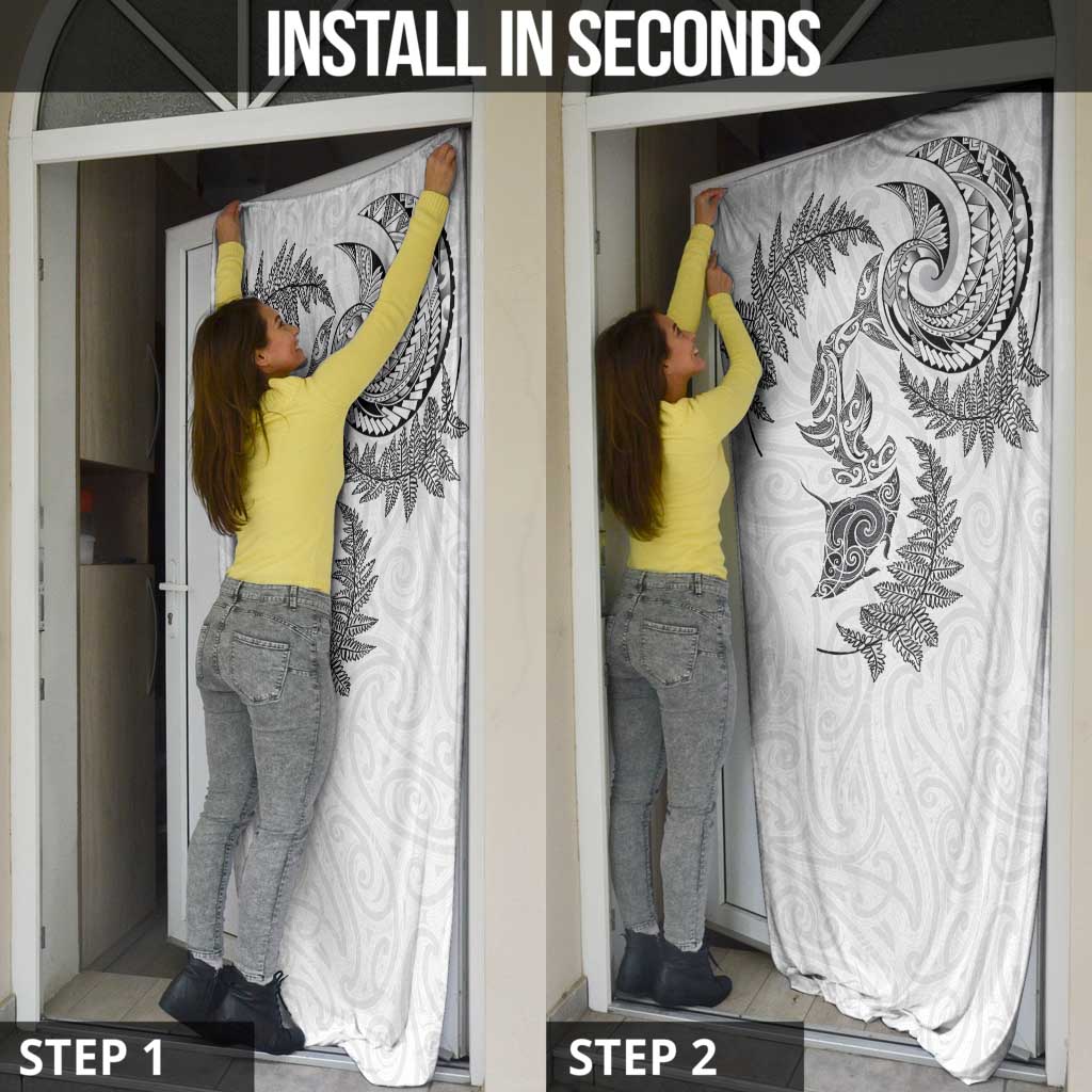 New Zealand Sea Animals with Maori Tribal Tattoo Door Cover Shark Manta Ray with Silver Fern White LT03 - Polynesian Pride