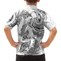 New Zealand Sea Animals with Maori Tribal Tattoo Family Matching Puletasi and Hawaiian Shirt Shark Manta Ray with Silver Fern White LT03 - Polynesian Pride