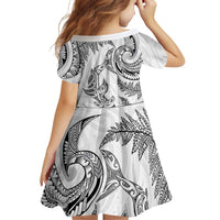 New Zealand Sea Animals with Maori Tribal Tattoo Family Matching Puletasi and Hawaiian Shirt Shark Manta Ray with Silver Fern White LT03 - Polynesian Pride