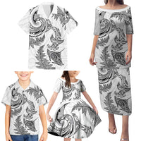 New Zealand Sea Animals with Maori Tribal Tattoo Family Matching Puletasi and Hawaiian Shirt Shark Manta Ray with Silver Fern White LT03 - Polynesian Pride