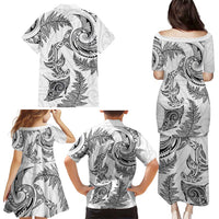 New Zealand Sea Animals with Maori Tribal Tattoo Family Matching Puletasi and Hawaiian Shirt Shark Manta Ray with Silver Fern White LT03 - Polynesian Pride