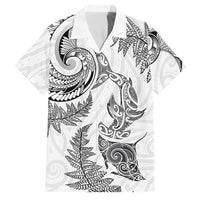 New Zealand Sea Animals with Maori Tribal Tattoo Family Matching Puletasi and Hawaiian Shirt Shark Manta Ray with Silver Fern White LT03 Dad's Shirt - Short Sleeve White - Polynesian Pride