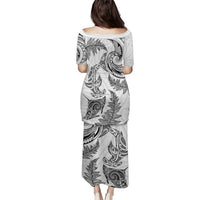 New Zealand Sea Animals with Maori Tribal Tattoo Family Matching Puletasi and Hawaiian Shirt Shark Manta Ray with Silver Fern White LT03 - Polynesian Pride