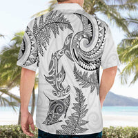 New Zealand Sea Animals with Maori Tribal Tattoo Hawaiian Shirt Shark Manta Ray with Silver Fern White