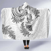 New Zealand Sea Animals with Maori Tribal Tattoo Hooded Blanket Shark Manta Ray with Silver Fern White